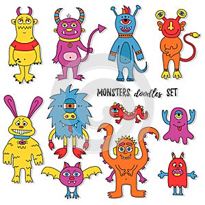Monsters mutants doodles set photo