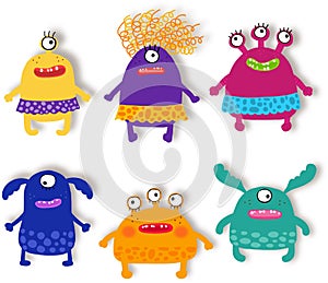 Monsters Pets Collection. Cartoon characters over white