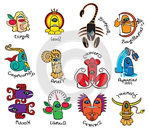 Monsters signs of the zodiac. Icons for horoscopes