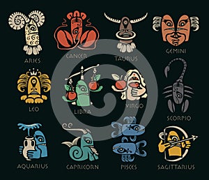 Monsters signs of the zodiac. Icons for horoscopes