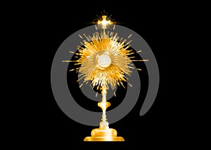 Monstrance Gold Ostensorium used in Roman Catholic, Old Catholic and Anglican ceremony traditions. Benediction of the Blessed Sign photo