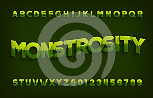 Monstrosity alphabet font. Hand drawn slime letters and numbers.