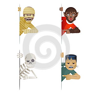 Monstrosity costume role character halloween party look out the corner template decoration vector Illustration