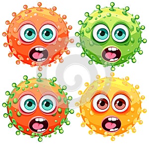 Monstrous Cartoon Characters of Bacteria, Germs, and Viruses