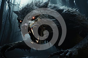 Monstrous Scary werewolf dark. Generate Ai photo