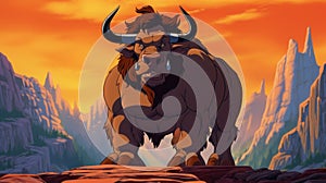 Monstrously Powerful Animated Buffalo With Bone Spikes - Action-packed Cartoon