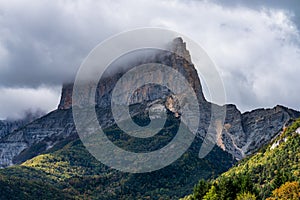 Mont Aiguille near Clelles in the French Vercors mountains in France