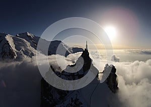 Mont Blanc and the Aiguille du Midi at Sunset in Chamonix, France