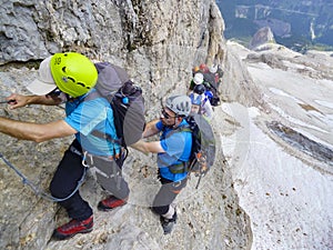 MONT BLANC, Climbers reaching the summit of mountain peak