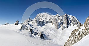 Mont Blanc, east face. Extra-large panorama of Mont Blanc Massif