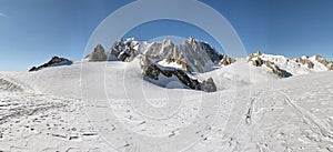 The Mont Blanc and Mont Blanc glacier in the Mont Blanc massif, Courmayeur town, Italy photo