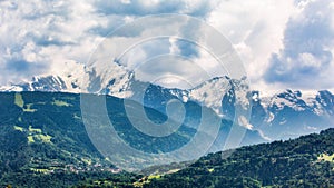 Mont-Blanc massif, covered by stormy clouds