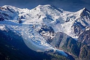 Mont Blanc Massif and Glacier Bossons in Haute Savoie, Chamonix, French Alps