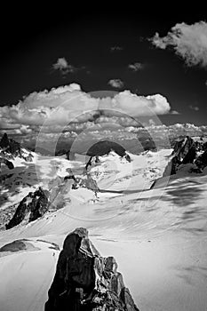 Mont-Blanc massif : View from the top of Aiguille du Midi, in the background the VallÃ©e Blanche and the Glacier du GÃ©ant