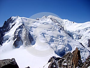 Mont Blanc mountain massif. Snow Mountain Peak Landscape 4810 m altitude