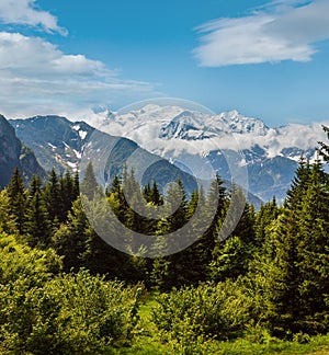 Mont Blanc mountain massif (view from Plaine Joux outskirts