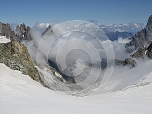 The Mont-Blanc mountainsides. Border between Italy and France.