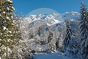 The Mont-Blanc range from Les Contamines slopes photo
