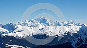 Mont blanc sunset view snowy mountain from Mont Vallon Meribel 3 vallees