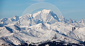 Mont blanc sunset view snowy mountain from Mont Vallon Meribel 3 vallees