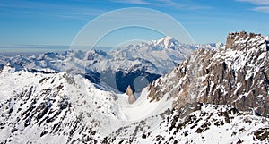 Mont blanc sunset view snowy mountain from Mont Vallon Meribel 3 vallees