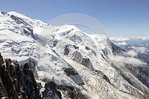 Mont Blanc three mounts route par les 3 monts over Mont-blanc du Tacul, Mont Maudit and the main Alps mount Mont-Blanc. View