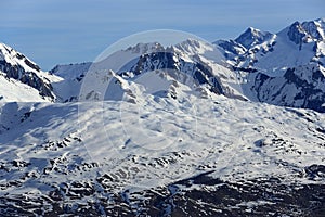 Mont Blanc, Winter landscape in the ski resort of La Plagne, France