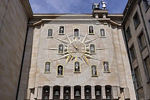 The Mont des Arts carillon with giant clock of Jules Ghobert, Brussels, Belgium