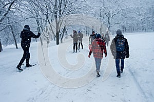 Mont-Royal Park in Montreal during snowstorm