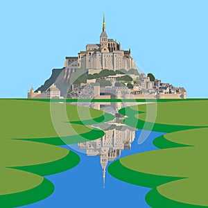 Mont Saint-Michel Abbey and Couesnon river