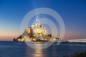 Mont Saint Michel abbey on the island, Normandy, Northern France, Europe