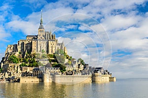 Mont Saint Michel abbey on the island, Normandy, Northern France, Europe photo