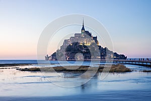 Mont Saint Michel abbey on the island, Normandy, Northern France, Europe