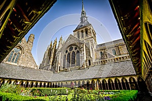 Mont Saint Michel, France - June 28, 2012. Garden in famous historic cathedral