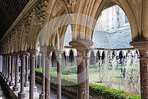 Mont Saint Michel, France - September 8, 2016: Cloister garden i