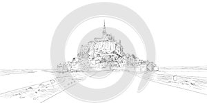 Mont Saint Michel. France. Urban sketch. Hand drawn vector illustration