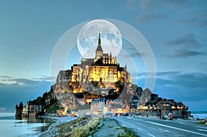 France, the Mont Saint Michel at blue hour photo