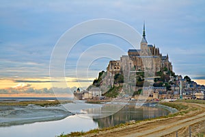 Mont Saint Michel at sunset , France