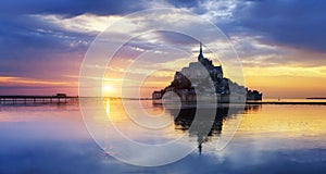 Mont Saint Michel at sunset, France