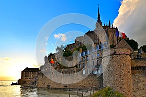 Mont Saint Michel at sunset, Normandy, France