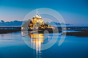 Mont Saint-Michel at twilight, Normandy, France