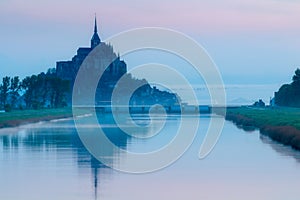 Mont Saint-Michel view in the sunrise light. Normandy, northern