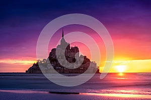 Mont Saint-Michel view in the sunset light. Normandy, France