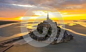 Mont Saint-Michel view in the sunset light. Normandy, France