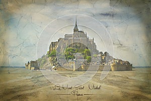 Mont Saint Michel on Vintage Paper in Normandy