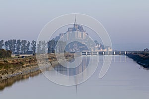 Mont Saint-Michel, Water Reflection and Morning Haze