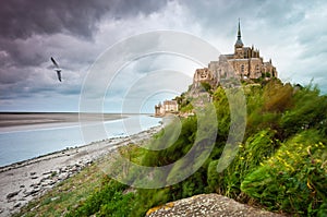 Mont Saint-Michel at windy stormy day