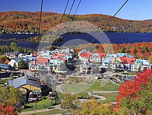 Mont Tremblant funicular and lake in autumn, Quebec