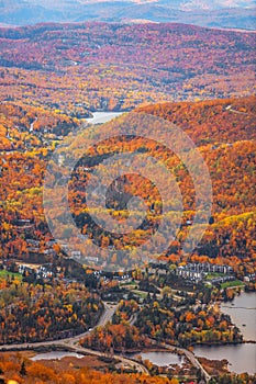 Mont Tremblant village aerial view in autumn time