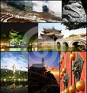 Collage of Budhist Temples and Scenery photo